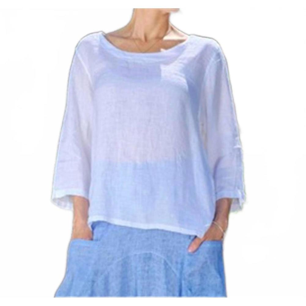 NEW INIZIO easy linen top in white